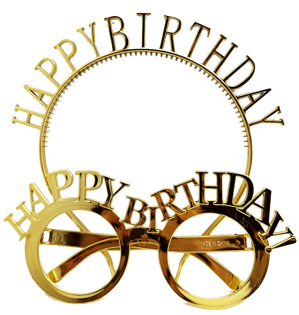 Happy Birthday Yazılı Taç ve Happy Birthday Yazılı Gözlük Seti Altın Renk (5271)