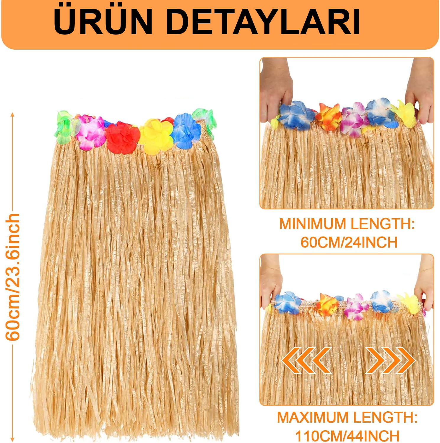Hawaii Tarzı Hula Eteği – 60 cm Hasır Naturel Etek (5271)