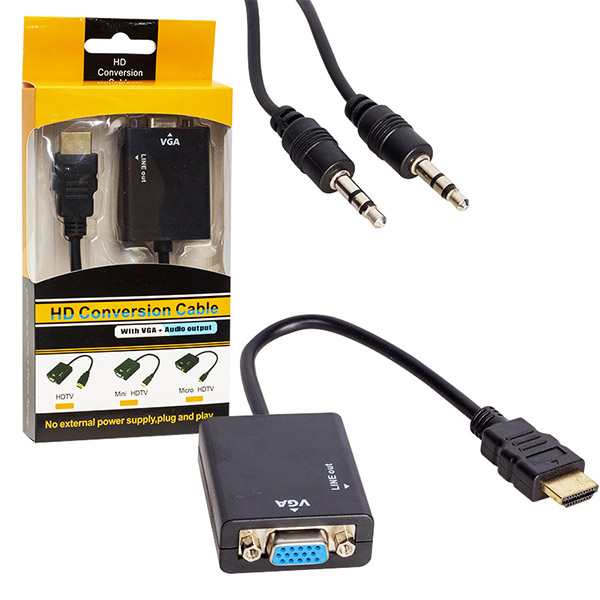 HDMI TO VGA ÇEVİRİCİ ADAPTÖR SES ÇIKIŞLI KUTULU (5271)
