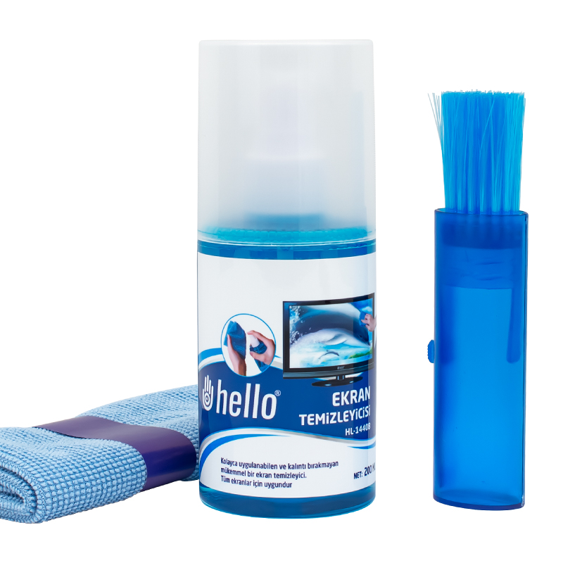 HELLO HL-14408 SPREY + FİBER BEZ + FIRÇA 200ML LCD EKRAN TEMİZLEME SETİ (5271)