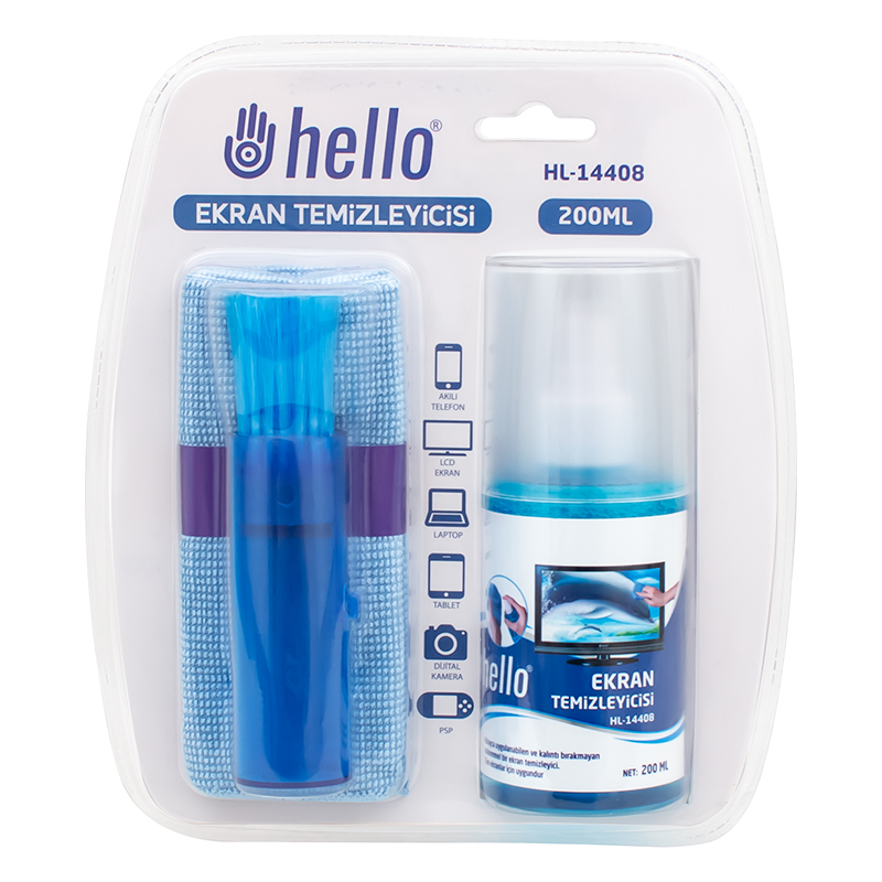 HELLO HL-14408 SPREY + FİBER BEZ + FIRÇA 200ML LCD EKRAN TEMİZLEME SETİ (5271) HELLO HL-14408 SPREY + FİBER BEZ + FIRÇA 200ML LCD EKRAN TEMİZLEME SETİ (5271)