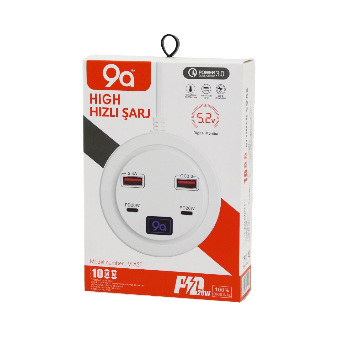 HIGH POWER 3.0  VFAST KY-100  ÇOKLU= 4 LÜ   HIZLI  ŞARJ SETİ  2AD -PD20W=TYPE-C  - 2.1A + QC3.0= USB  2.4W (5271)