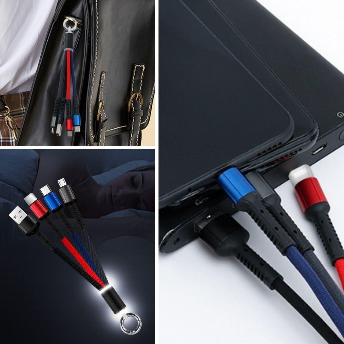 Işıklı Anahtarlık Model 3 in 1 USB Çıkışlı MİKRO,TYPE-C ve İphone Uyumlu Şarj Kablosu (5271)
