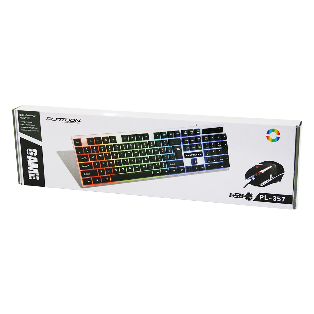 IŞIKLI   USB KABLOLU  OYUNCU KLAVYE - MOUSE  SET PL-357 (5271)