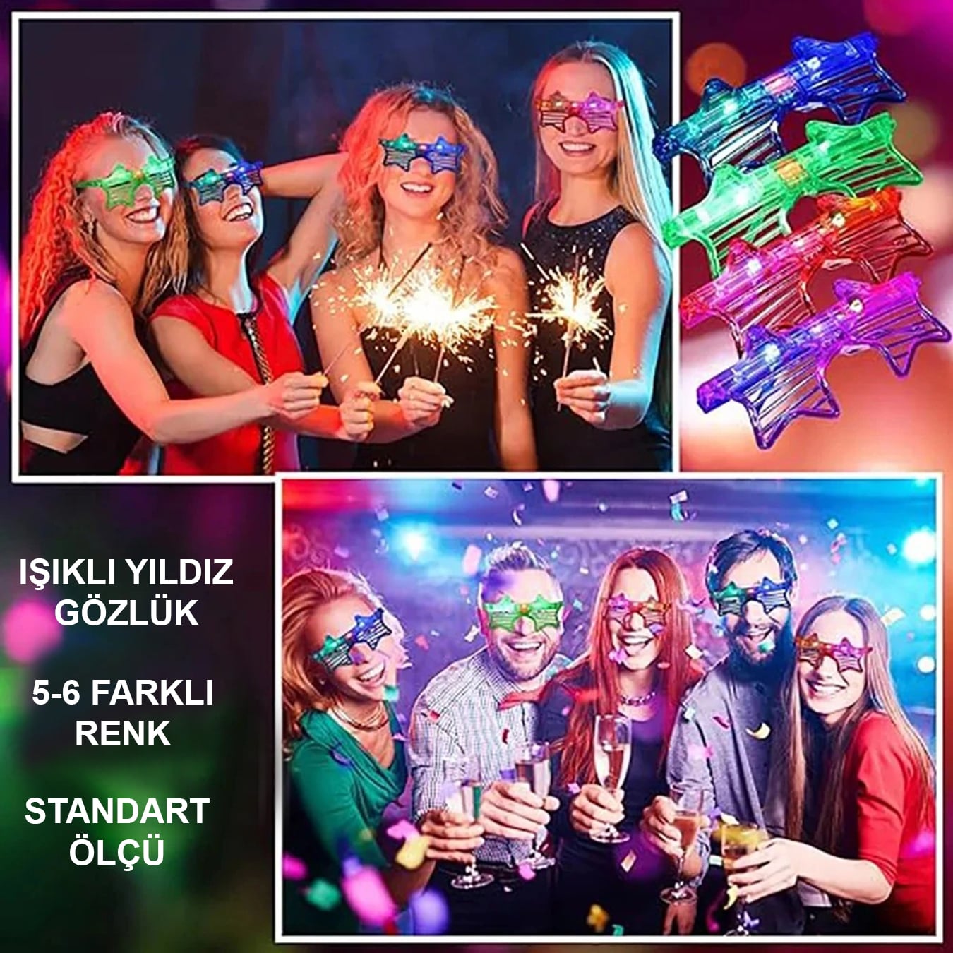 Işıklı Yıldız Gözlük Ledli Parti Gözlüğü 6 Renk 12 Adet (5271) Işıklı Yıldız Gözlük Ledli Parti Gözlüğü 6 Renk 12 Adet (5271)