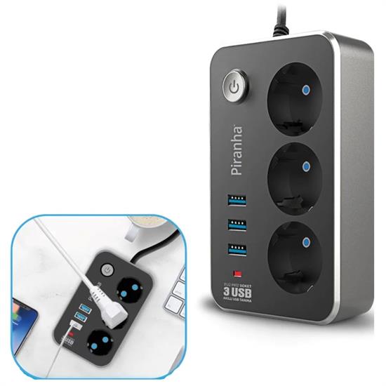 Isıya Dayanıklı Termal Akım Korumalı 2 Mt 10A 2500W 3lü Priz ve 3 Usbi 2.1A Uzatma Kablosu (5271) Isıya Dayanıklı Termal Akım Korumalı 2 Mt 10A 2500W 3lü Priz ve 3 Usbi 2.1A Uzatma Kablosu (5271)