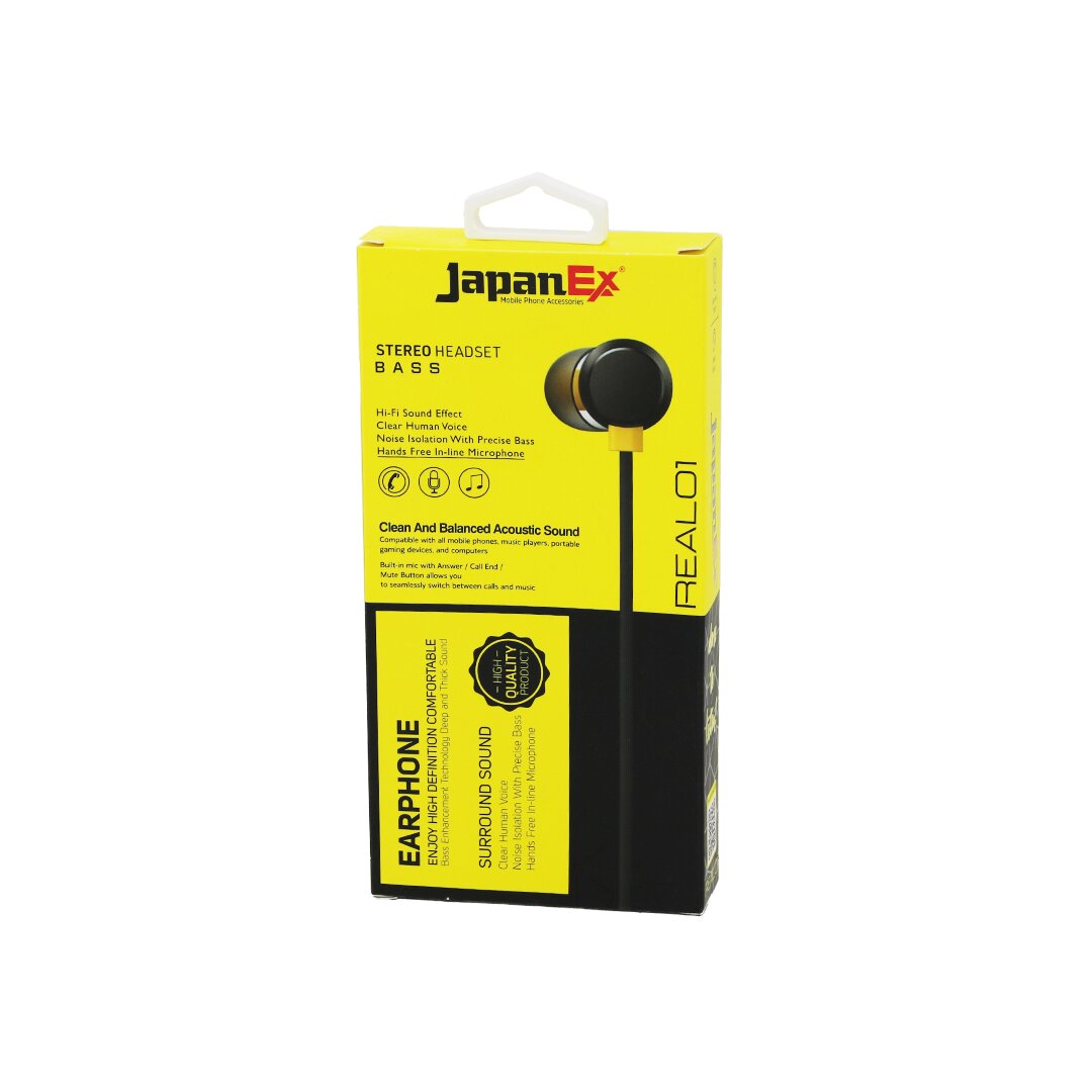JAPANEX  REAL01   KULAK İÇİ   MİKROFONLU  STEREO KULAKLIK KABLOLU= 1MT  AUX GİRİŞ (5271)