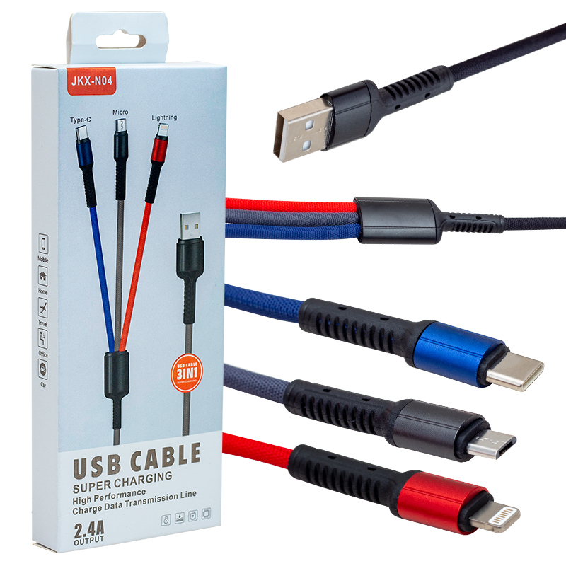 JKX-44 USB TO MICRO USB TYPE-C LIGHTNING 3LÜ 2.4 AMPER SARJ KABLOSU (5271)