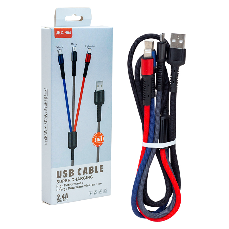JKX-44 USB TO MICRO USB TYPE-C LIGHTNING 3LÜ 2.4 AMPER SARJ KABLOSU (5271)