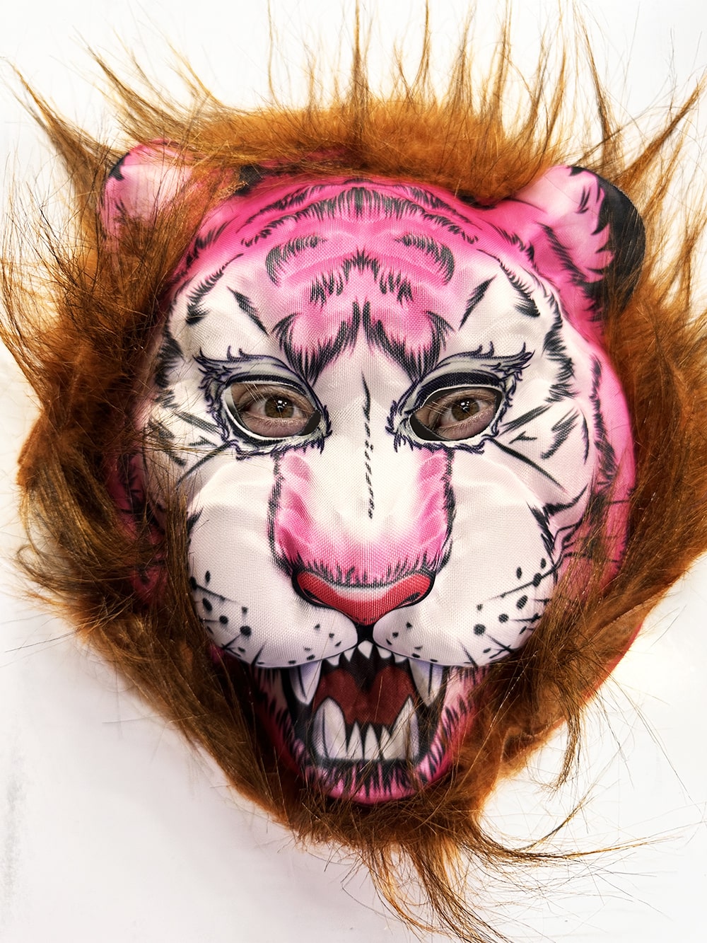 Kahverengi Saçlı Pembe Yüz Kurt Maske Kaplan Maske Mega Peluş 26 No (5271)