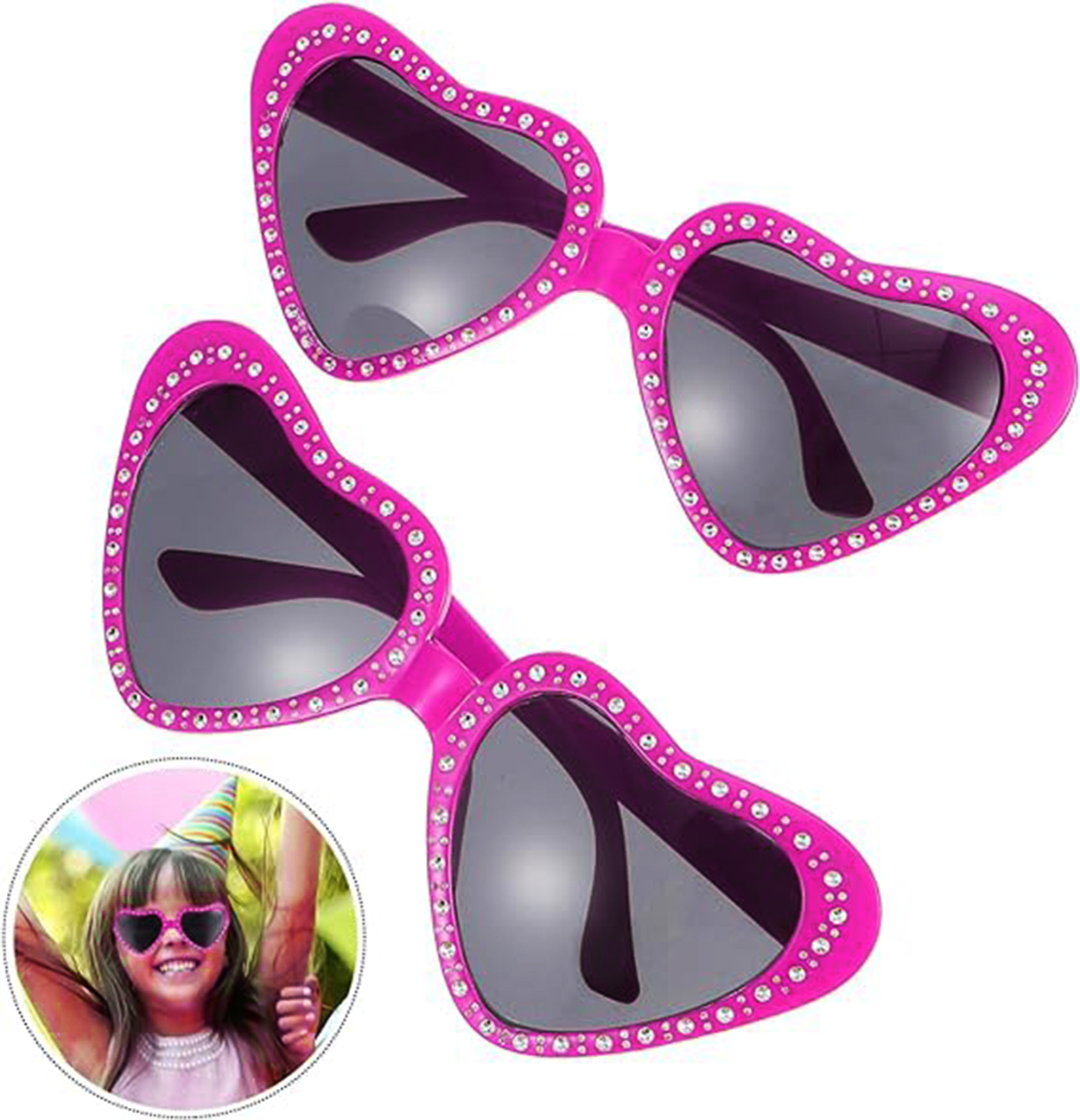 Kalp Şekilli Taşlı Parti Gözlüğü Pembe Renk 6x16 cm (5271)