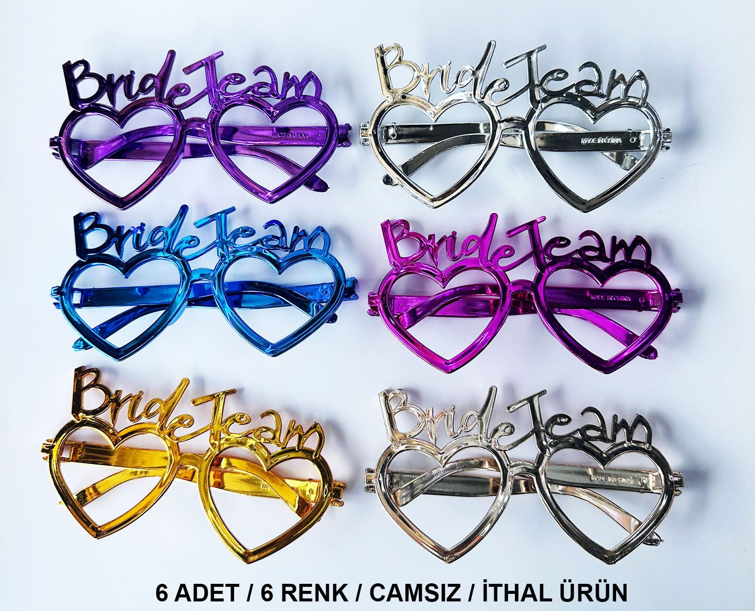 Kalpli Bride Team Gözlük Seti 6 Renk - Kına &amp;amp; Düğün Partileri İçin (5271)