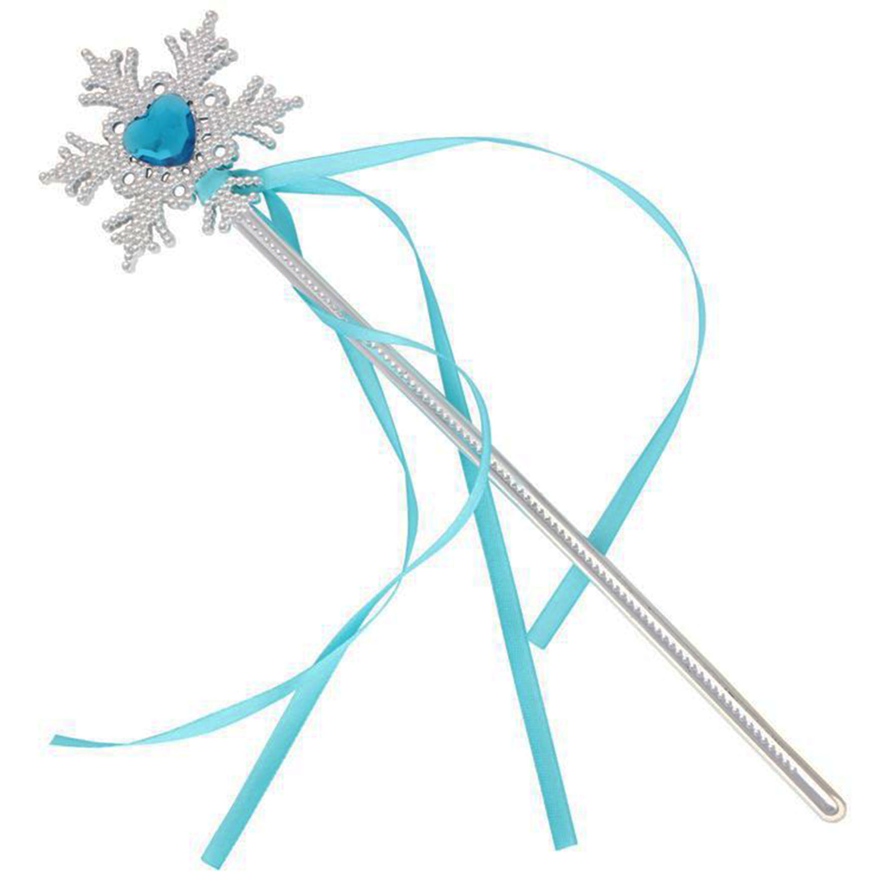 Kar Taneli Mavi Kalp Taşlı Saten Kurdeleli Karlar Ülkesi Elsa Asası Sopası 34 cm (5271)