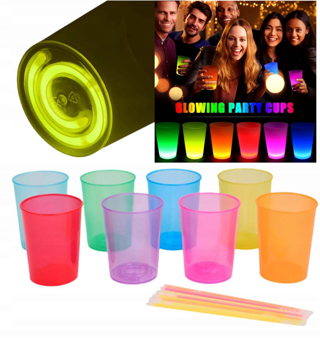 Karanlıkta Yanan Gece Işığı Mega Glow Bardaklar 8 Adet 8.5 x 10.5 cm (5271)