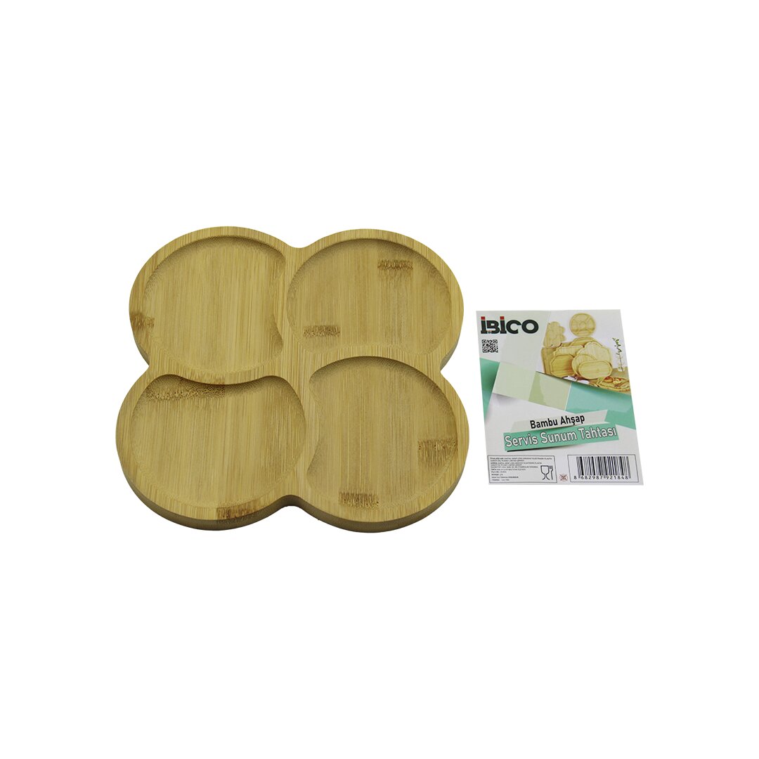 KARE 4 YUVARLAK KÖŞELİ - BÖLMELİ AHŞAP BAMBU SERVİS SUNUM TEPSİ - TAHTASI 20 X 20 X 1.4CM (5271)