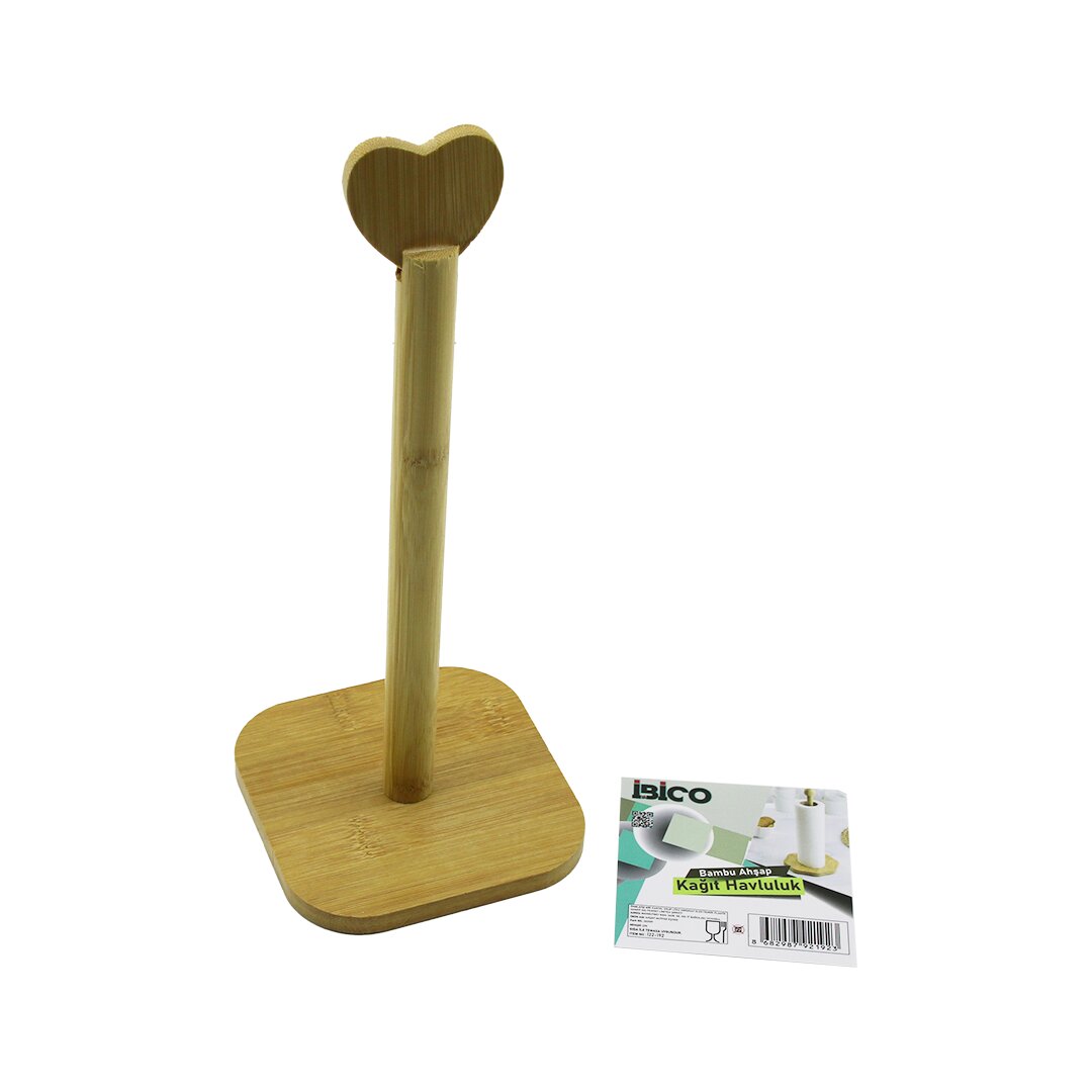 KARE ALTLIK=12X12CM  AHŞAP BAMBU KAĞIT HAVLULUK KALP BAŞLI SAP=28.5CM (5271)