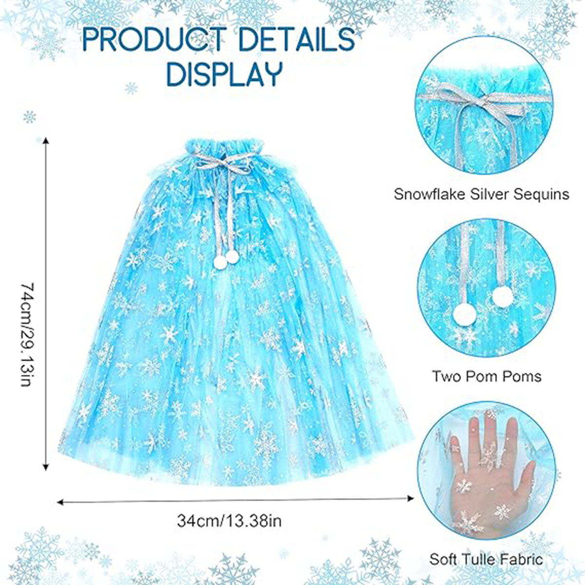 Karlar Ülkesi Elsa Frozen Mavi Pelerin – 80 cm Kar Desenli Çocuk Pelerini ( Taç Hariç ) (5271) Karlar Ülkesi Elsa Frozen Mavi Pelerin – 80 cm Kar Desenli Çocuk Pelerini ( Taç Hariç ) (5271)