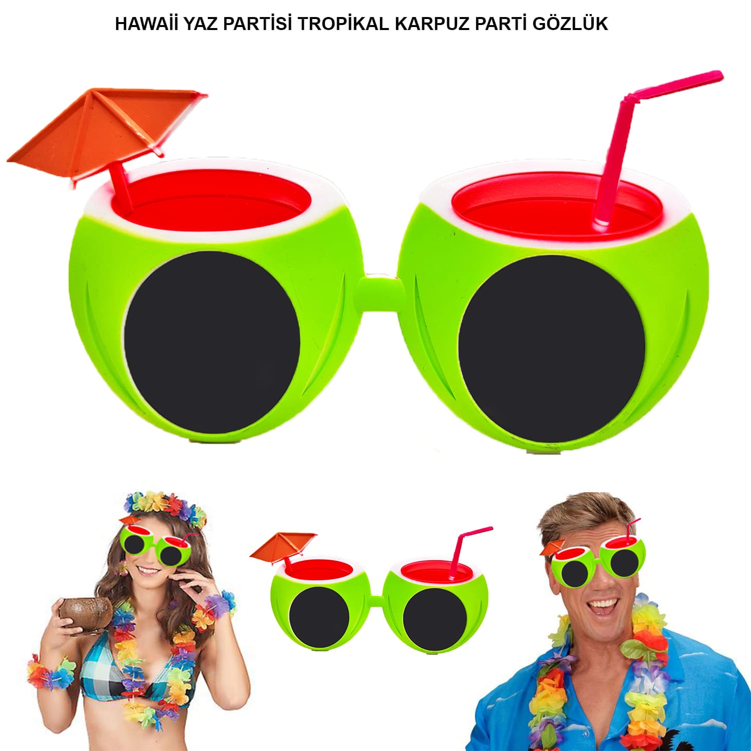 Karpuz Şekilli Tropikal Hawaii Yaza Merhaba Parti Gözlüğü (5271)