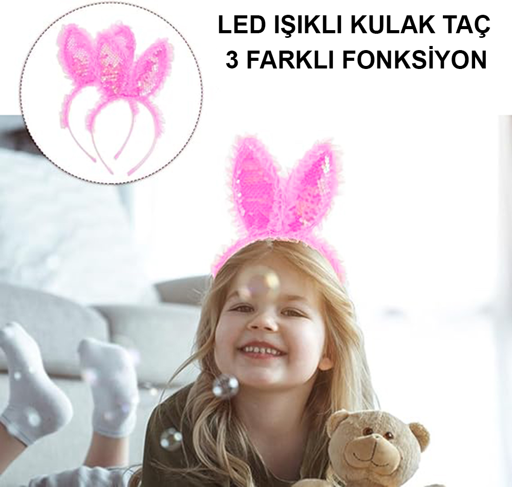 Kenarları Dantelli Fuşya Pullu Payetli Led Işıklı Tavşan Kulak Taç 23x19 cm (5271) Kenarları Dantelli Fuşya Pullu Payetli Led Işıklı Tavşan Kulak Taç 23x19 cm (5271)