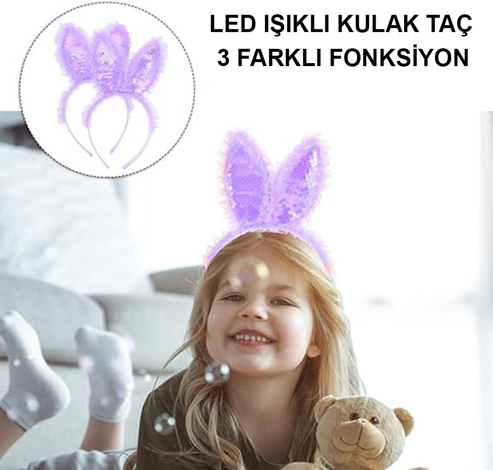 Kenarları Dantelli Mor Pullu Payetli Led Işıklı Tavşan Kulak Taç 23x19 cm (5271) Kenarları Dantelli Mor Pullu Payetli Led Işıklı Tavşan Kulak Taç 23x19 cm (5271)