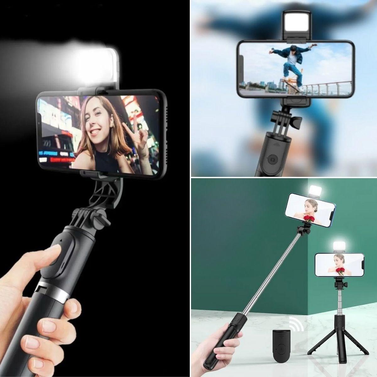 Kendiliğinden Işıklı Masaüstü Tripod Olabilen Telefon Tutuculu Kablosuz Kumandalı Selfie Çubuğu (5271)