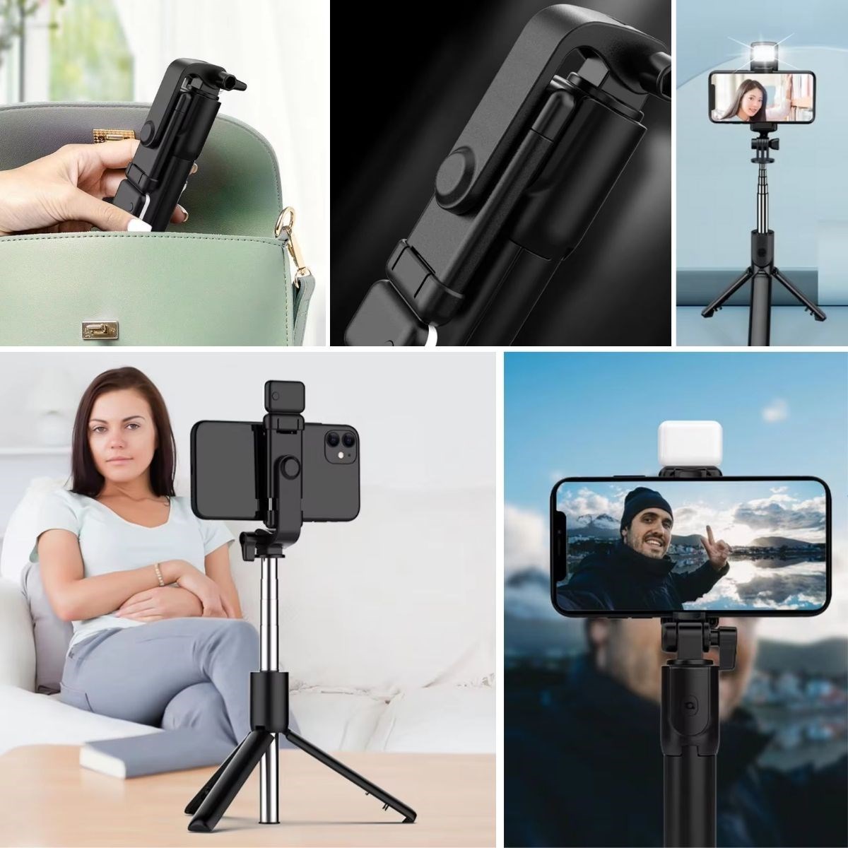 Kendiliğinden LED Işıklı Kumandalı Uzayabilen Selfie Çubuğu,Masa Üstü Tripod (5271)