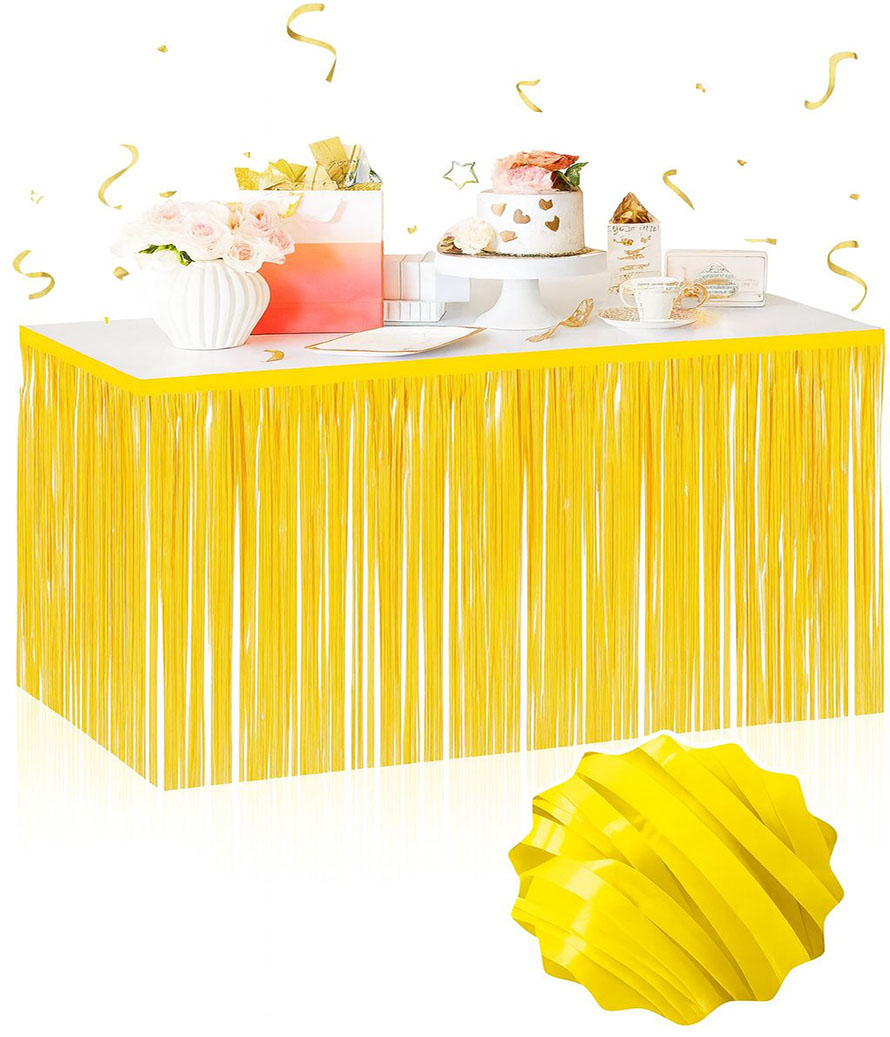 Kendinden Yapışkanlı Makaron Sarı Püsküllü Masa Eteği – 75 x 275 cm Parti Süslemesi (5271)