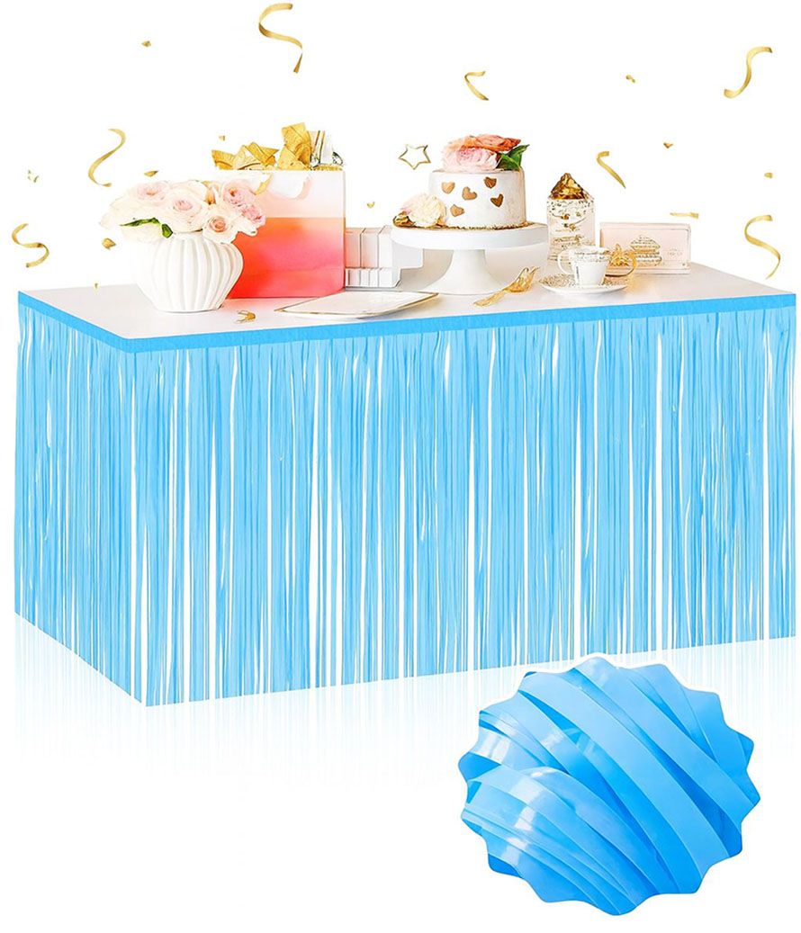 Kendinden Yapışkanlı Makaron Mavi Püsküllü Masa Eteği – 75 x 275 cm Parti Süslemesi (5271)