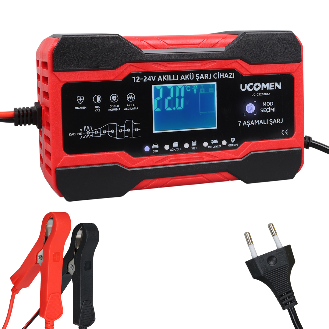 KIRMIZI 12/24 VOLT 10 AMPER LED GÖSTERGELİ AKÜ ŞARJ CİHAZI UC-C121001A (5271)