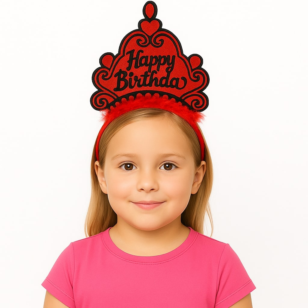 Kırmızı Happy Birthday Prenses Tacı – Doğum Günü Taç Aksesuarı (5271)