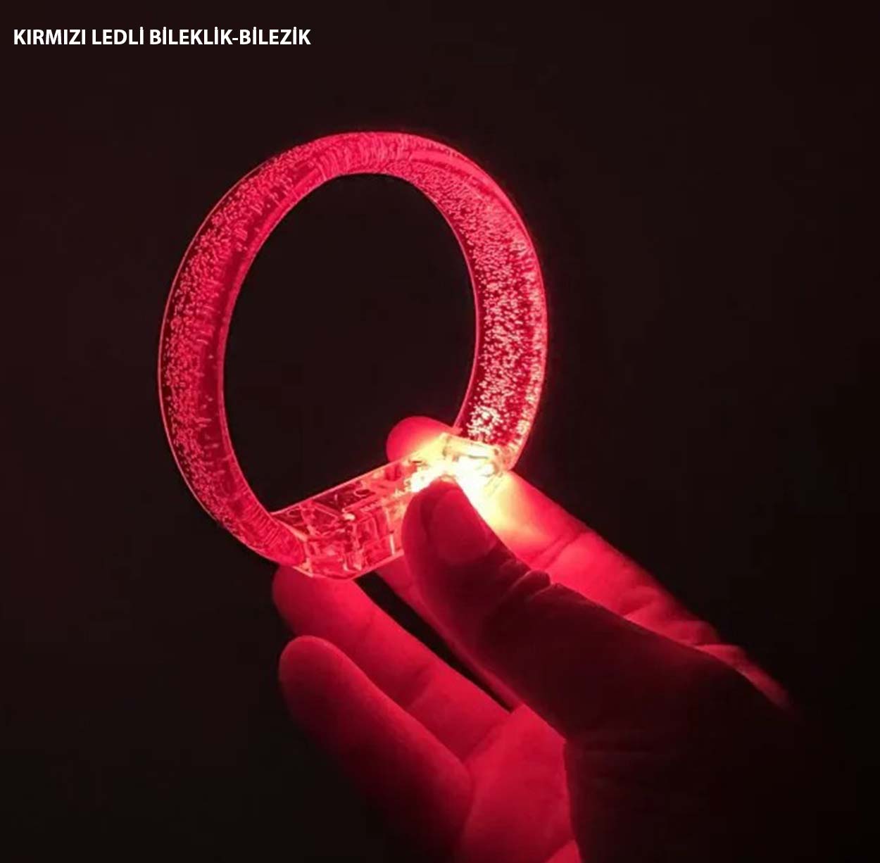 Kırmızı Led Işıklı Baskı Yapılabilen Pilli Bileklik Bilezik 1,5 cm Genişlik (5271)