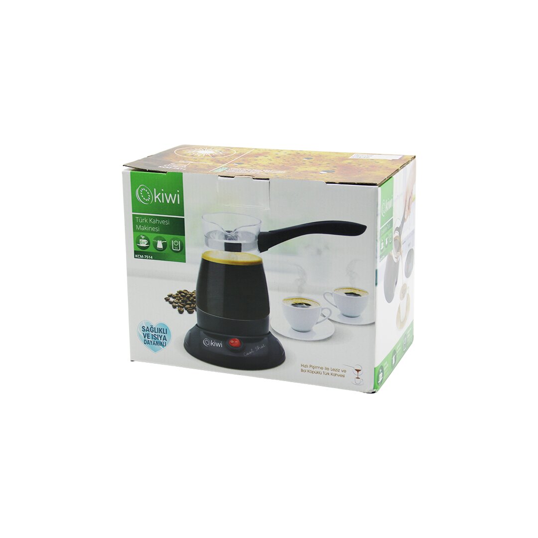 KİWİ KCM-7514 CAM ELEKTRİKLİ CEZVE TÜRK KAHVE MAKİNESİ 360 DERECE DÖNEBİLEN TABAN 6 FİNCAN 1000W 400ML 304 ÇELİK GİZLİ REZİSTANS (5271)