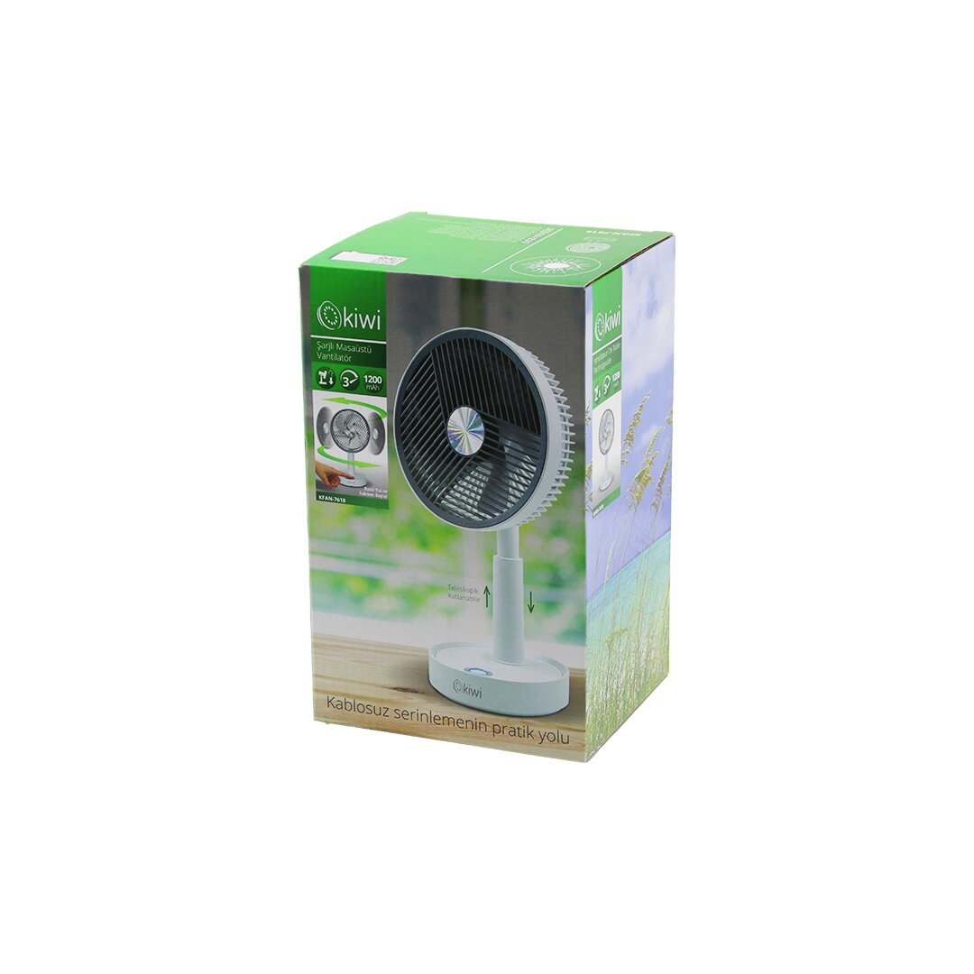 KİWİ KFAN-7618 USB ŞARJLI 5 İNÇ - 13.4CM MASA ÜSTÜ VANTİLATÖR 3 KADEME HIZ 5 PLS.KANAT AYARLI YÜKSEKLİK:20-28CM (5271)