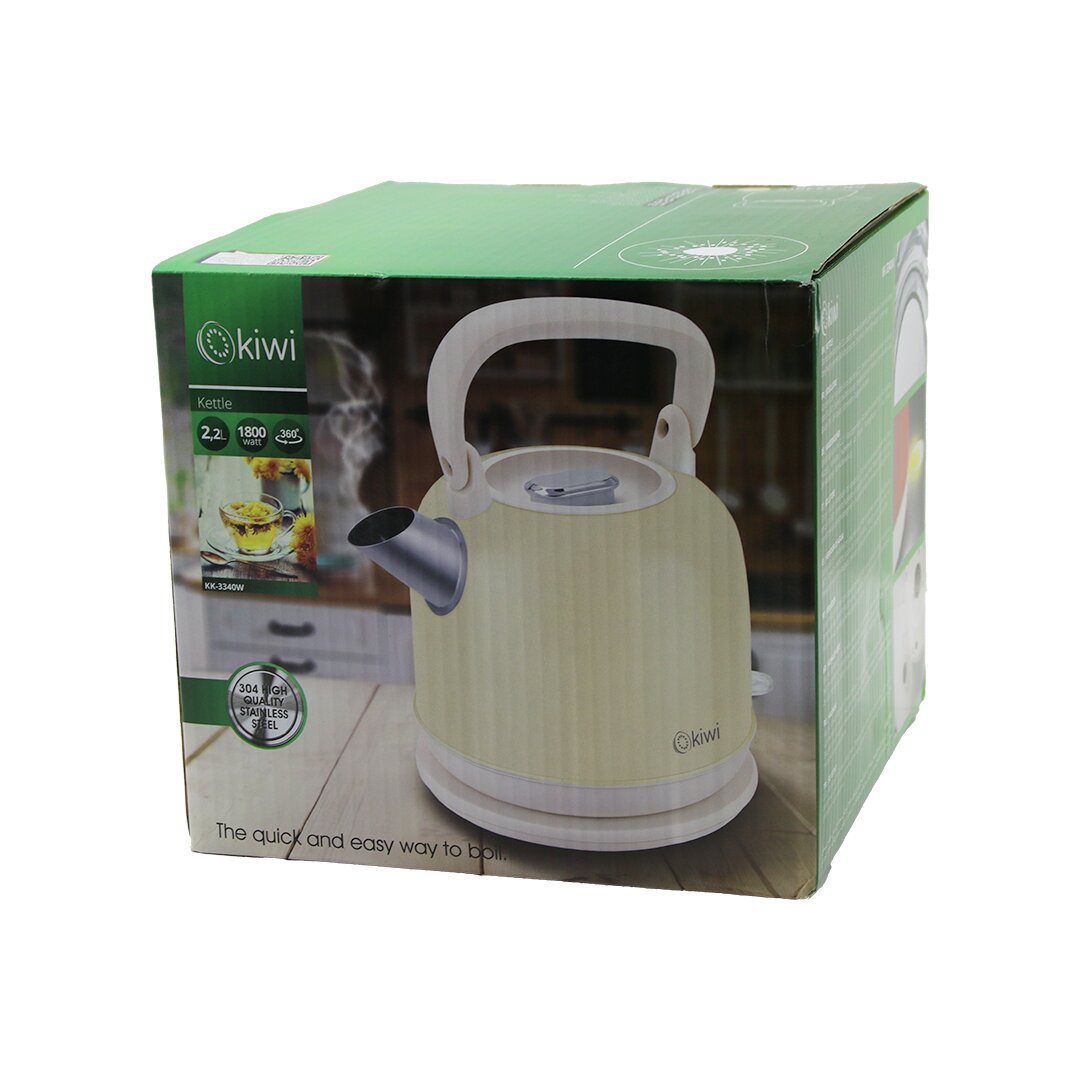 KİWİ KK-3340W KREM NOSTALJİ DEMLİK MODELÇELİK KETTLE SU ISITICI 2.2LT1800W PASLANMAZ ÇELİK GÖVDE- GİZLİ RESİZTANS (5271)