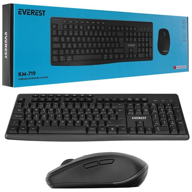 KM-719 Siyah 2in1 Kablosuz Q Multimedia Klavye + Mouse Set (5271) KM-719 Siyah 2in1 Kablosuz Q Multimedia Klavye + Mouse Set (5271)
