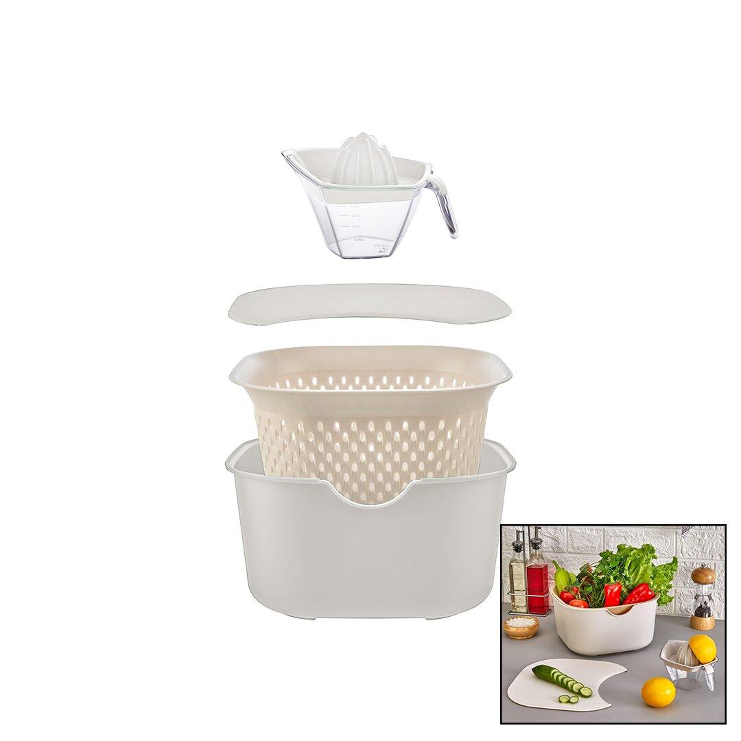 KREM 5PCS MUTFAK SETİ PLS.KARIŞTIRMA KAP=4LT - SÜZGEÇ=3.5LT - KESİM PANO - SIKACAK=0.25LT (5271)