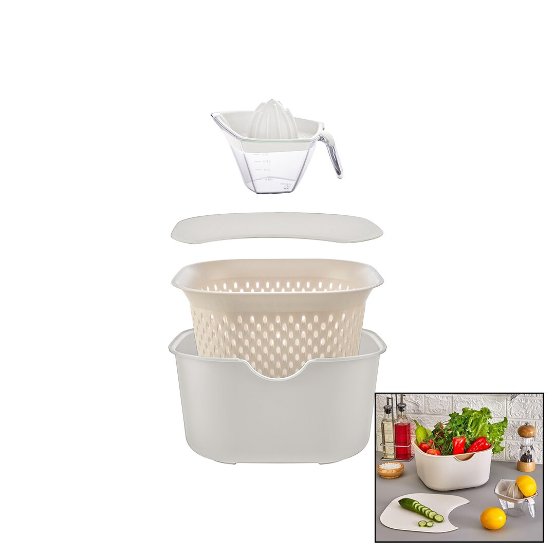 KREM 5PCS MUTFAK SETİ PLS.KARIŞTIRMA KAP=4LT - SÜZGEÇ=3.5LT - KESİM PANO - SIKACAK=0.25LT (5271)