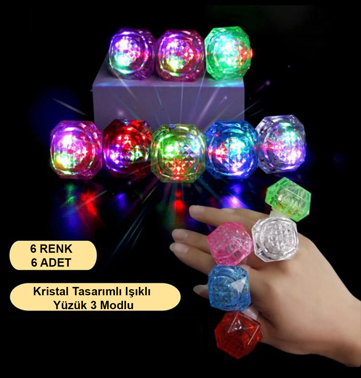 Kristal LED Parti Yüzük Seti (6&apos;lı) (5271)