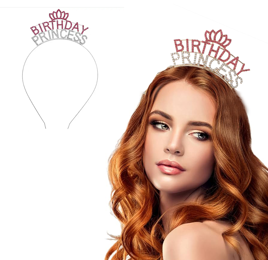Kristal Taşlı Pembe Birthday Princess Yazılı Parti Tacı 19x11 cm (5271)
