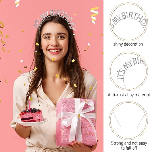 Kristal Taşlı Gümüş Renk İt&apos;s My Birthday Yazılı Doğum Günü Parti Tacı 14x16 cm (5271)