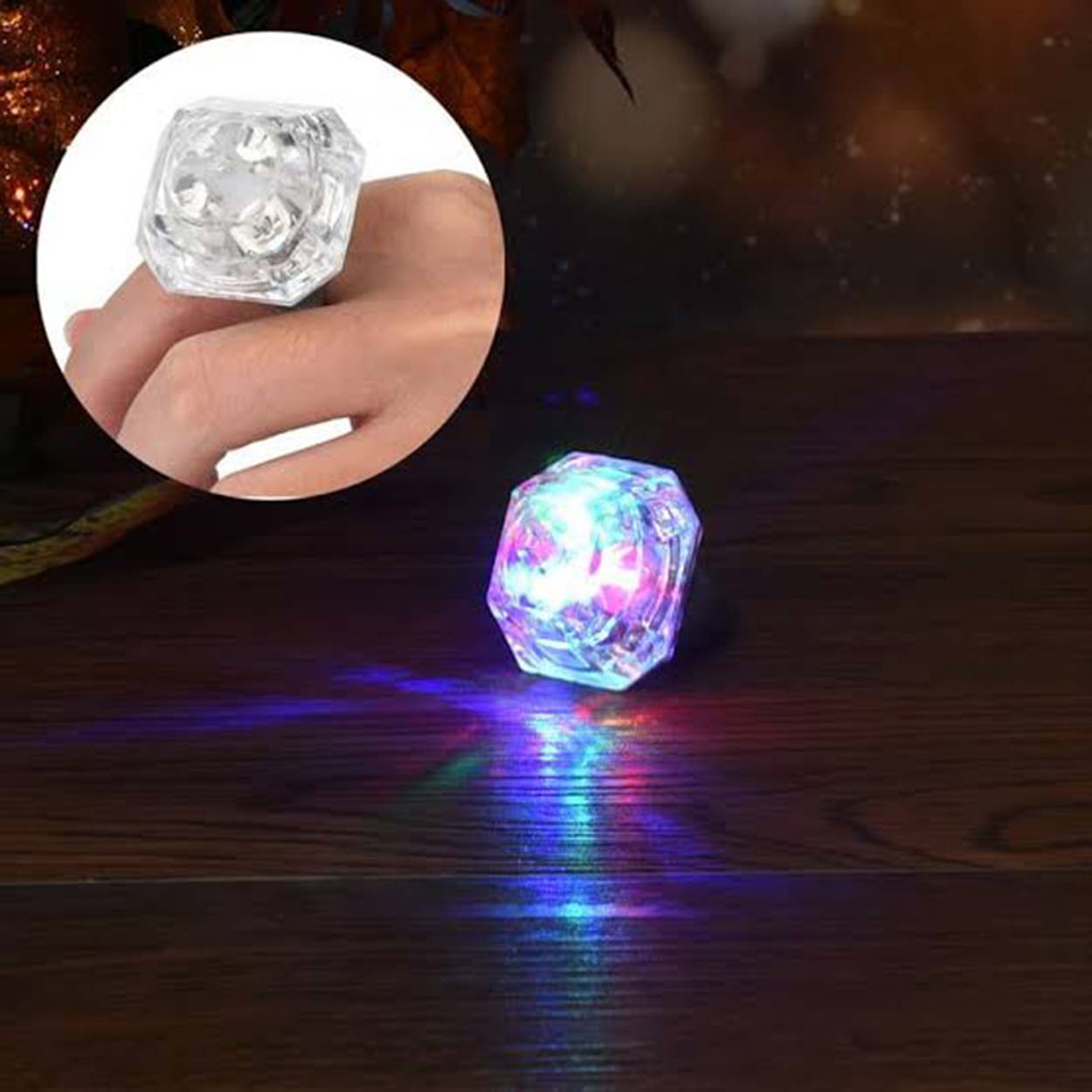 Kristal Tasarımlı Led Glow Işıklı 3 Modlu Gümüş Yüzük 3.5 x 5 cm (5271)