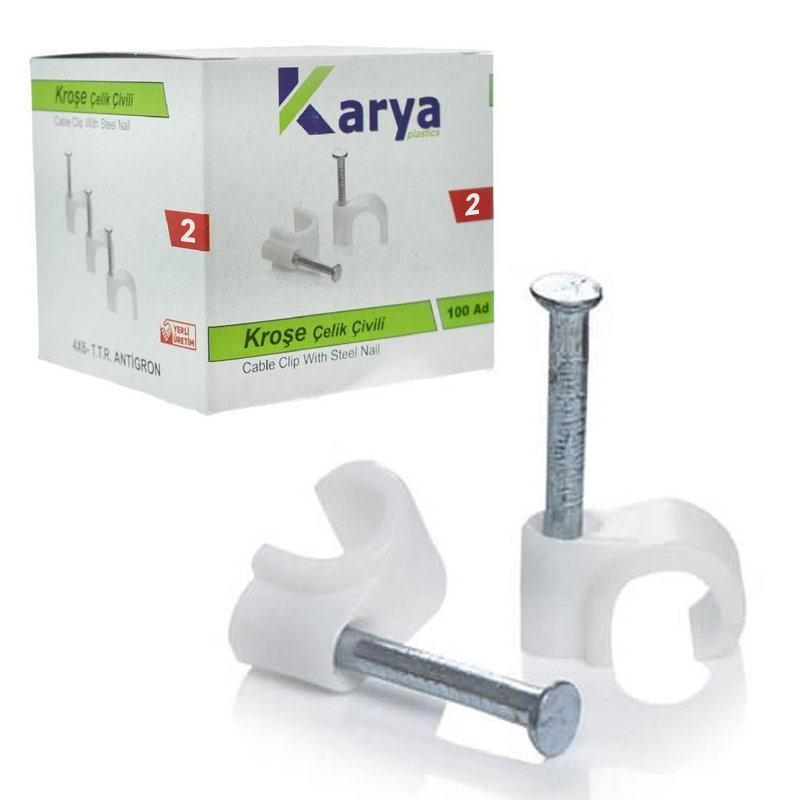 KROŞE 2 NUMARA ÇELİK ÇİVİLİ 6 MM (DATA - ANTEN KABLOLARI İÇİN) 100LÜ PAKET KARYA (5271)