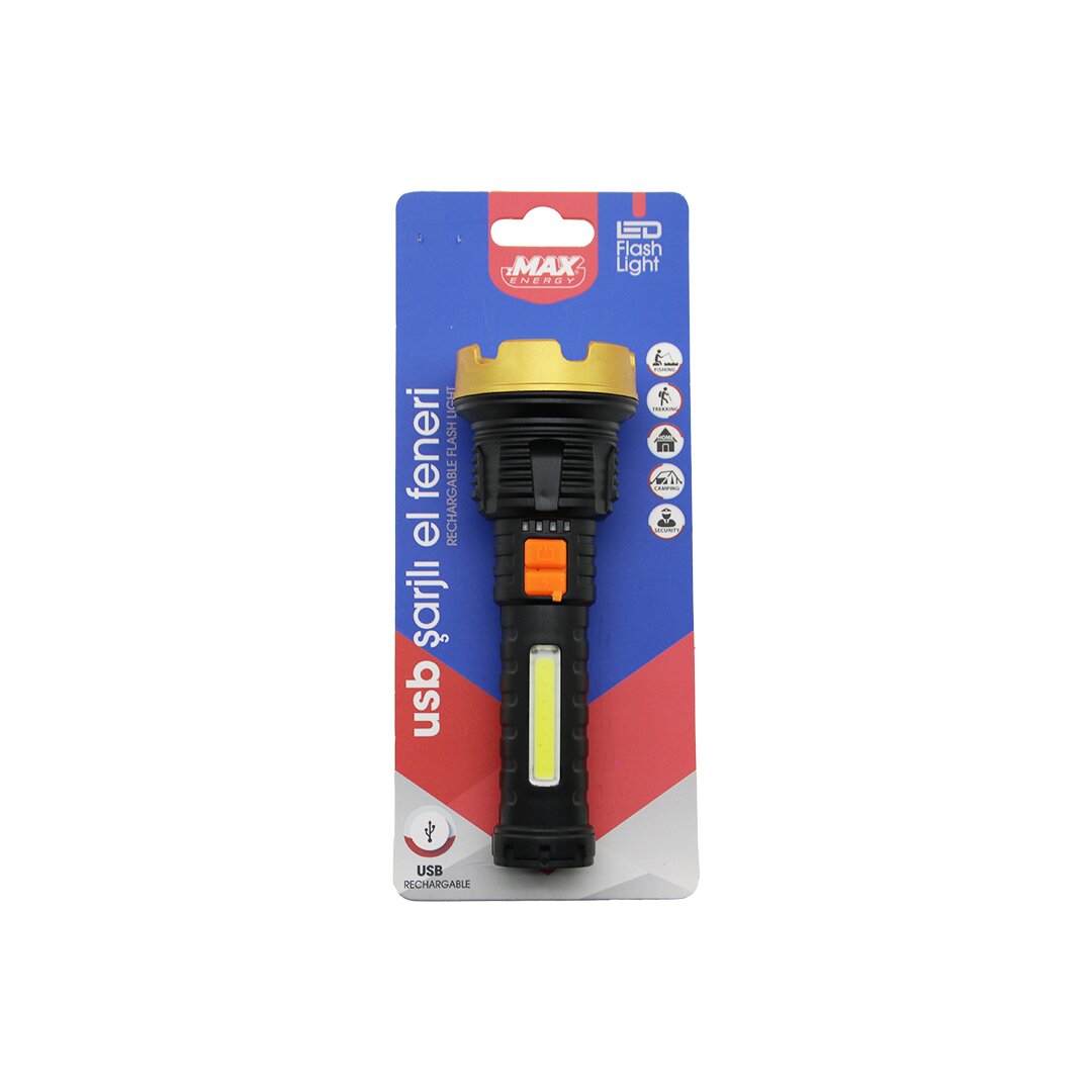 KÜÇÜK=15CM 2İN1= OSL LED - COB LED USB ŞARJLI EL FENERİ 3-KADEME IŞIK - FLAŞÖR ŞARJ GÖSTERGE (5271)