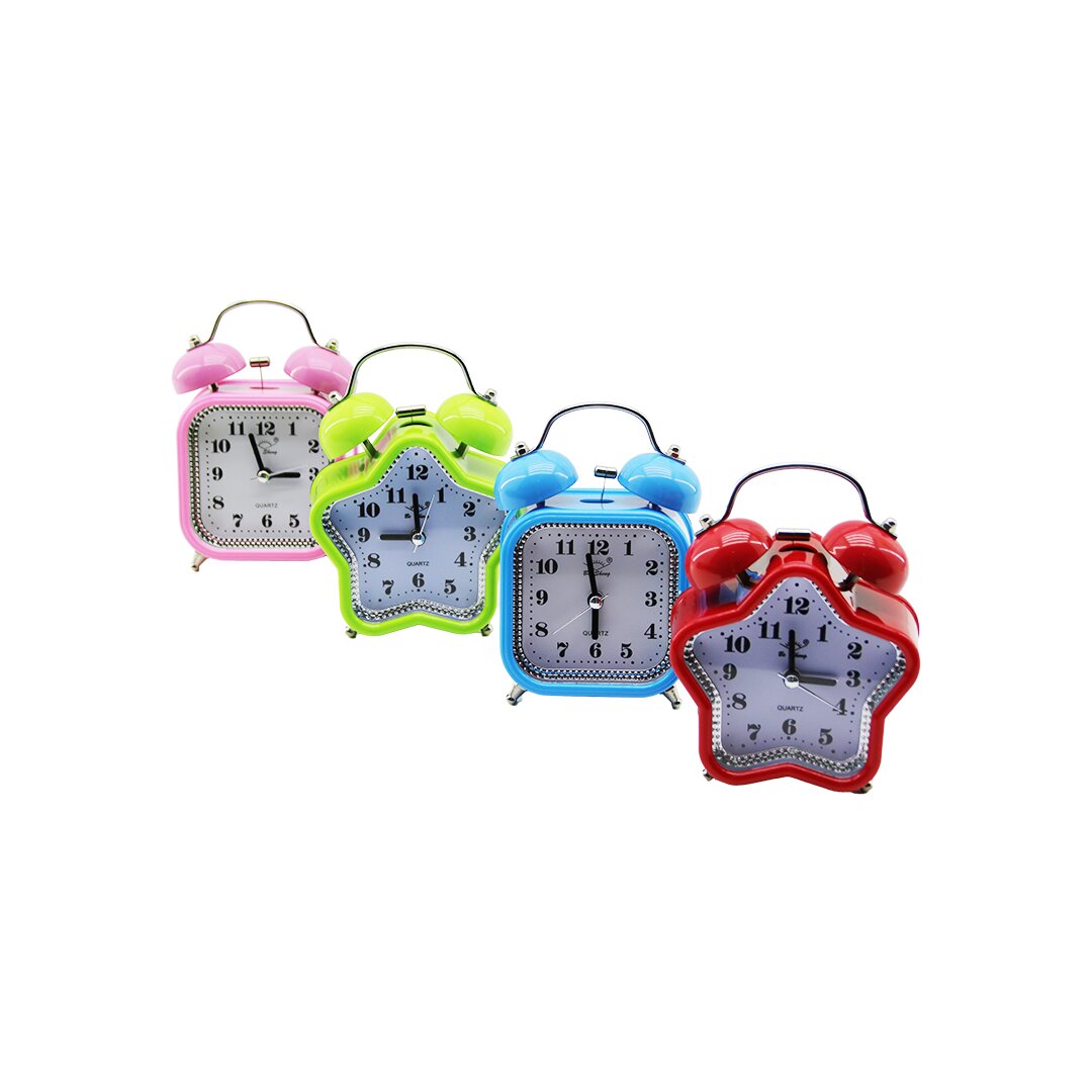 KÜÇÜK MİX=YILDIZ:9.3CM- KARE:8.3CM MASA ÇALAR SAAT PİLLİ - LEDLİ IŞIKLI RENKLİ PLASTİK (5271)