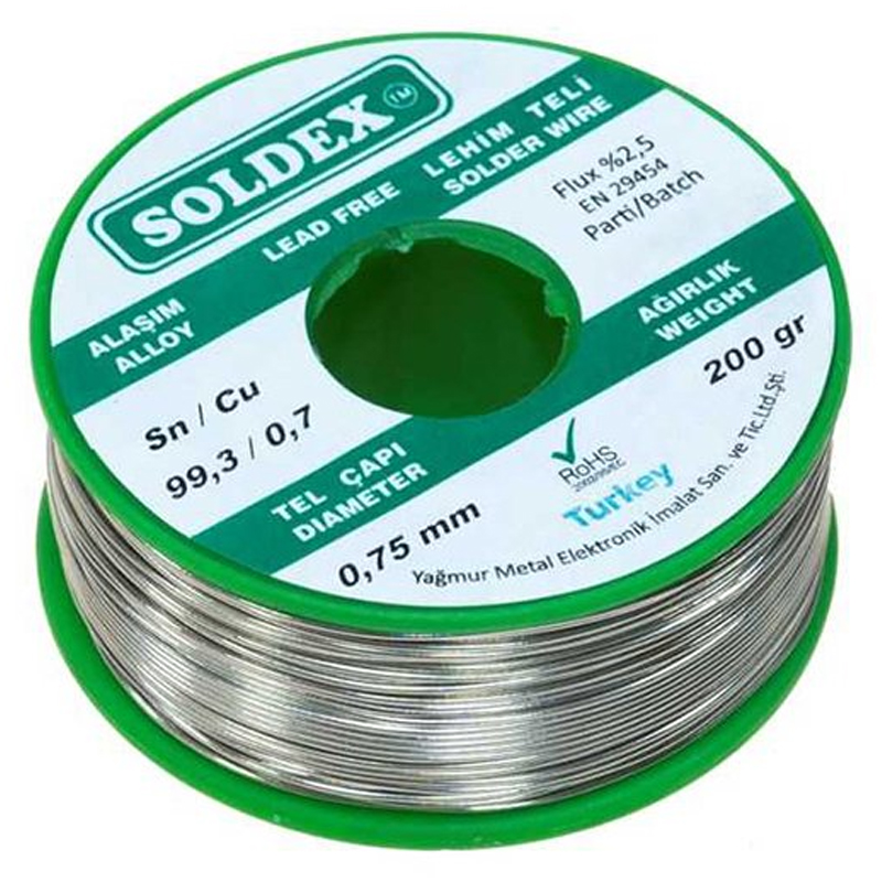 KURŞUNSUZ SOLDEX 200 GR 0.75 MM KURŞUNSUZ LEHİM TELİ SN 99.3 / CU 0.7 (5271)