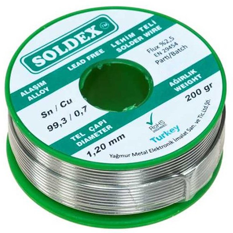 KURŞUNSUZ SOLDEX 200 GR 1.2 MM KURŞUNSUZ LEHİM TELİ SN 99.3 / CU 0.7 (5271)