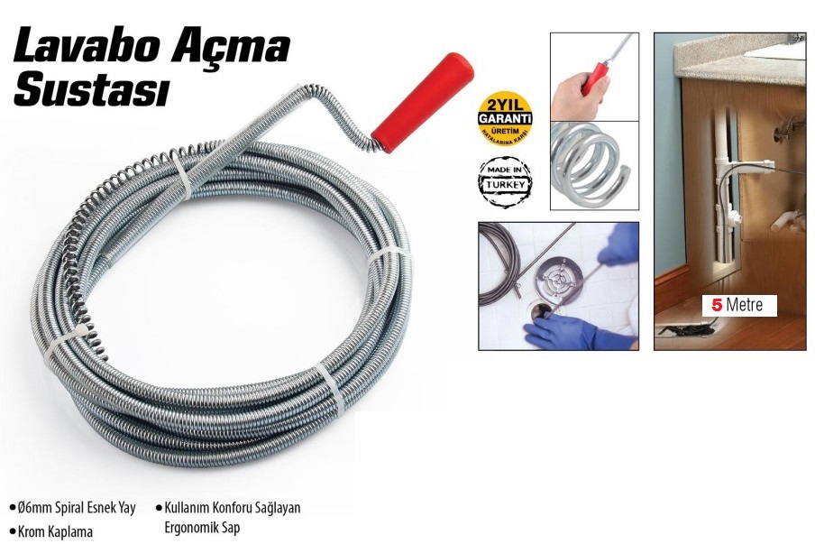 Lavabo Ve Gider Boruları Açacağı - Lavabo Açma Sustası - 5Metre (5271)