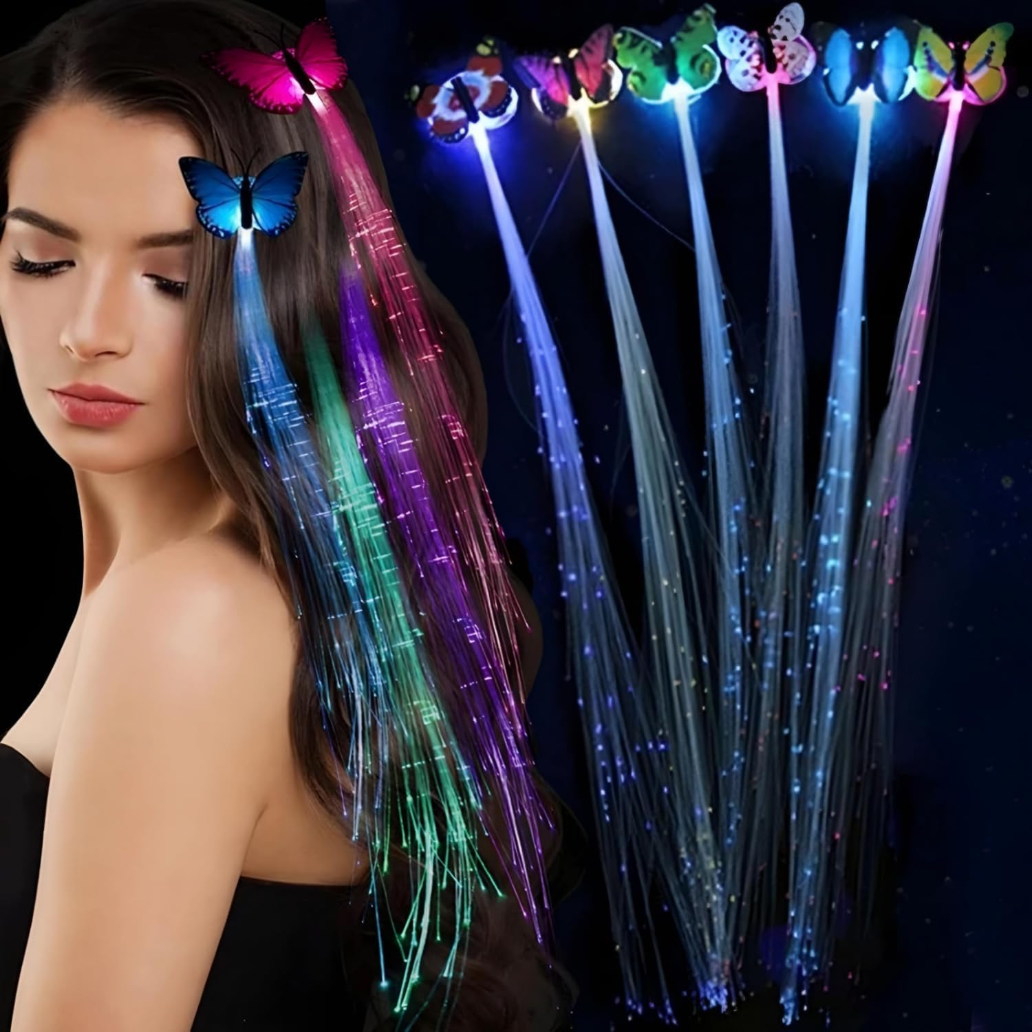 Led Fiber Optik Işıklı Kelebek Saç Klipsi 1 Adet (5271)