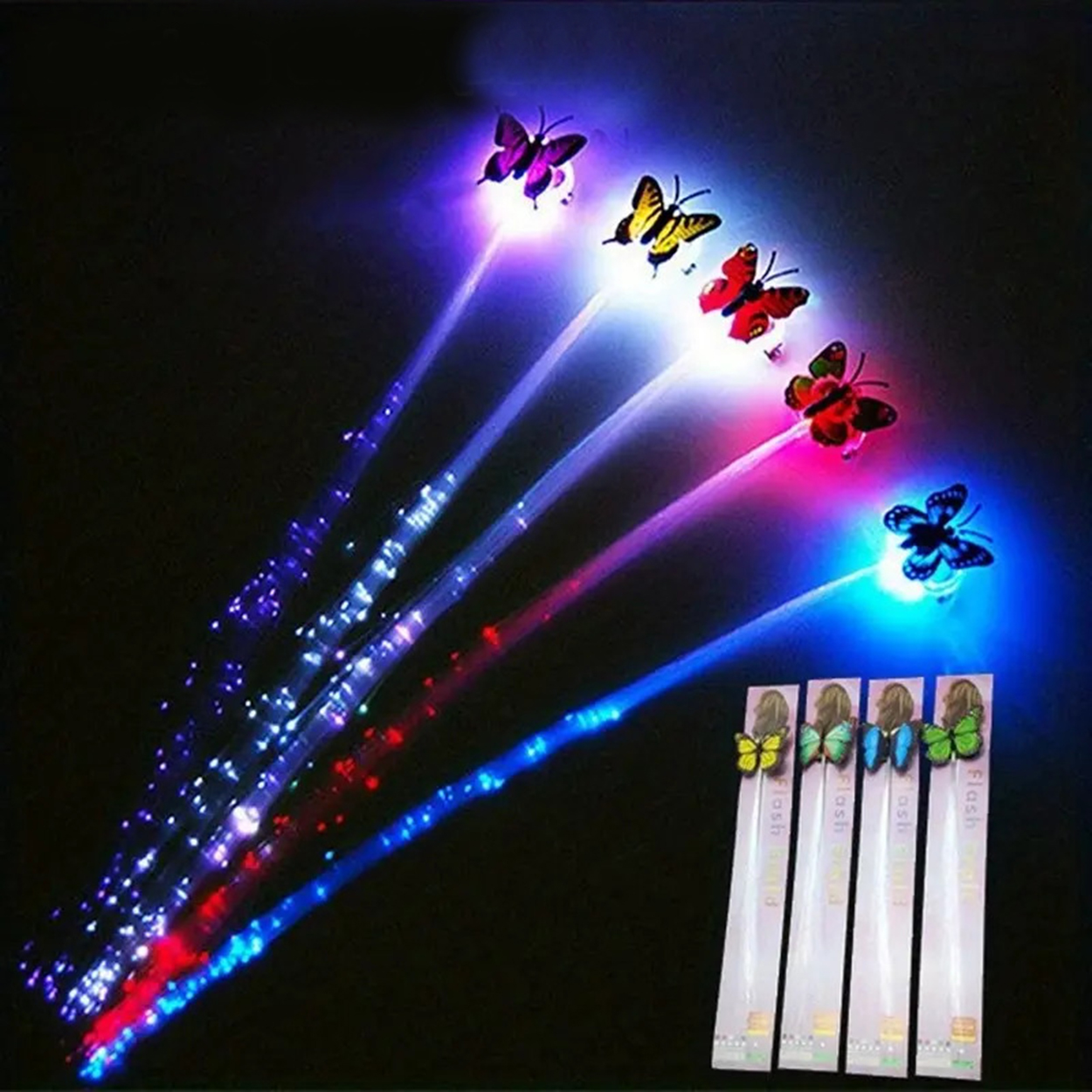 Led Fiber Optik Işıklı Kelebek Saç Klipsi 1 Adet (5271)