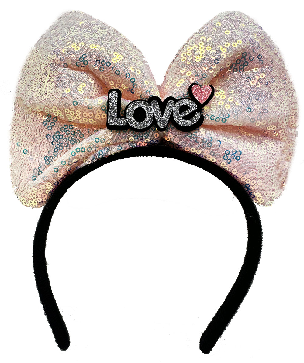 Led Işıklı 3 Farklı Fonksiyonda Yanan Gümüş Love Yazılı Toz Pembe Fiyonk Taç 20X17 cm (5271)